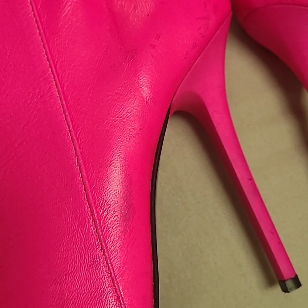 Over The Knee Hot Pink Genuine Leather Stiletto Boots 5-in Heel Read Description - Picture 9 of 17
